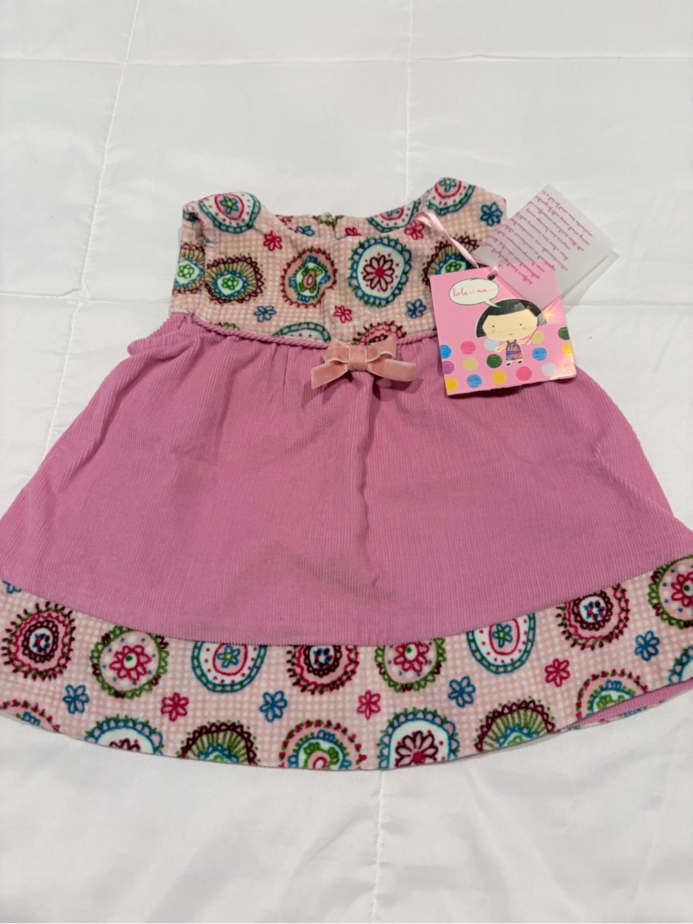 Lola et Moi Pink Corduroy & Floral Dress 6M NWT Baby Girl